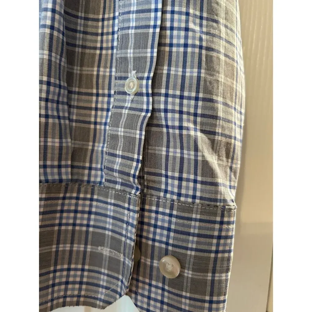 Banana Republic Non-Iron Slim Fit Plaid Dress Shirt Blue Gray Cotton Men’s L